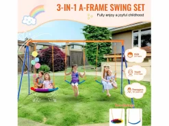 Columpio|Conjunto de Columpios SucceBuy de Jardín con 1 Asiento 2 Plazas con Cinturón, Soporte Metálico, Cuerda Ajustable para Patio