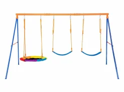Columpio|Conjunto de Columpios SucceBuy de Jardín con 1 Asiento 2 Plazas con Cinturón, Soporte Metálico, Cuerda Ajustable para Patio