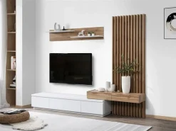 Venprodin Conjunto de Comedor Con Mesa Tv y Panelado 250x200 cm - y Roble Blanco New
