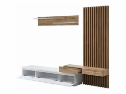 Venprodin Conjunto de Comedor Con Mesa Tv y Panelado 250x200 cm - y Roble Blanco New