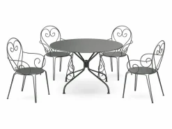 MYLIA Comedores De Jardín|Conjunto de comedor de jardín, metal forjado, mesa redonda, 4 sillones , GUERMANTES