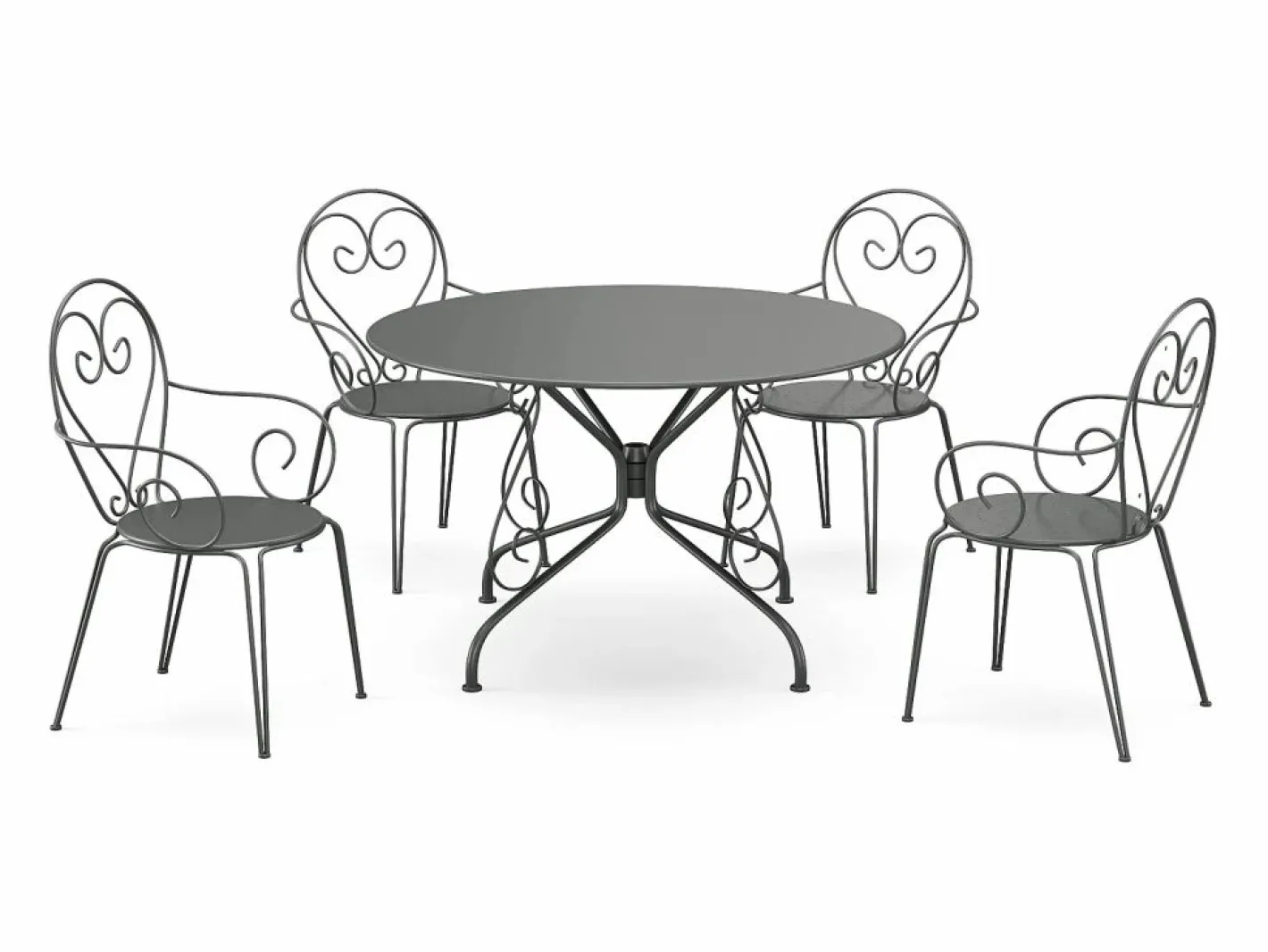 MYLIA Comedores De Jardín|Conjunto de comedor de jardín, metal forjado, mesa redonda, 4 sillones , GUERMANTES