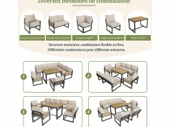 Conjunto de comedor de jardín para 7 - 8 personas - sofá de esquina - 2 butacas - 1 mesa -^ModernLuxe Discount
