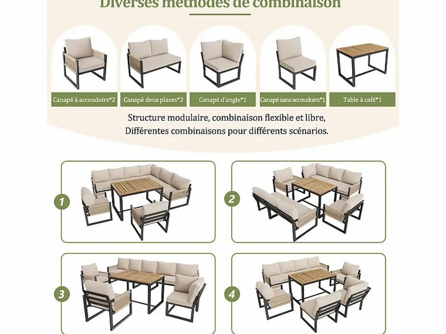 Conjunto de comedor de jardín para 7 - 8 personas - sofá de esquina - 2 butacas - 1 mesa -^ModernLuxe Discount