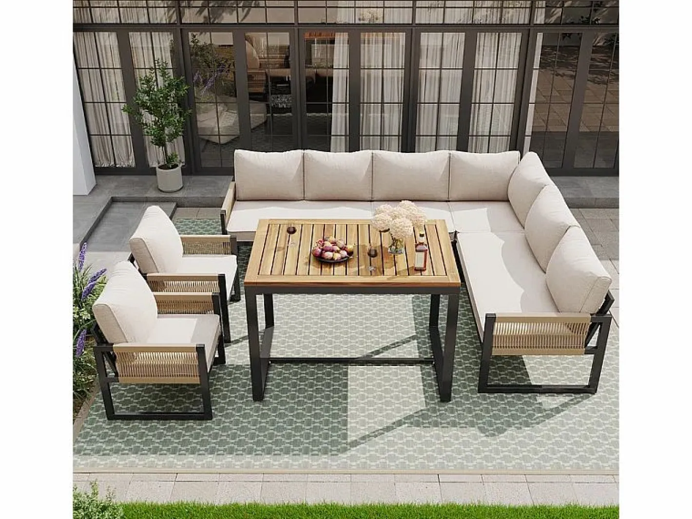 Conjunto de comedor de jardín para 7 - 8 personas - sofá de esquina - 2 butacas - 1 mesa -^ModernLuxe Discount