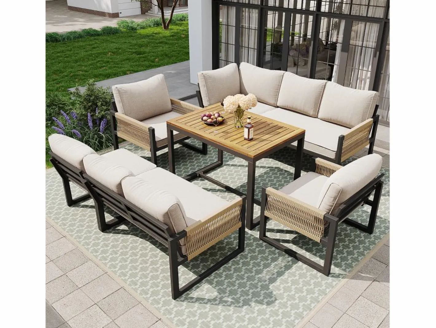 Conjunto de comedor de jardín para 7 - 8 personas - sofá de esquina - 2 butacas - 1 mesa -^ModernLuxe Discount