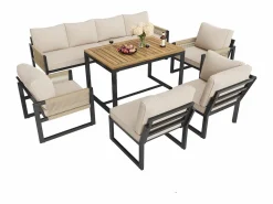 Conjunto de comedor de jardín para 7 - 8 personas - sofá de esquina - 2 butacas - 1 mesa -^ModernLuxe Discount
