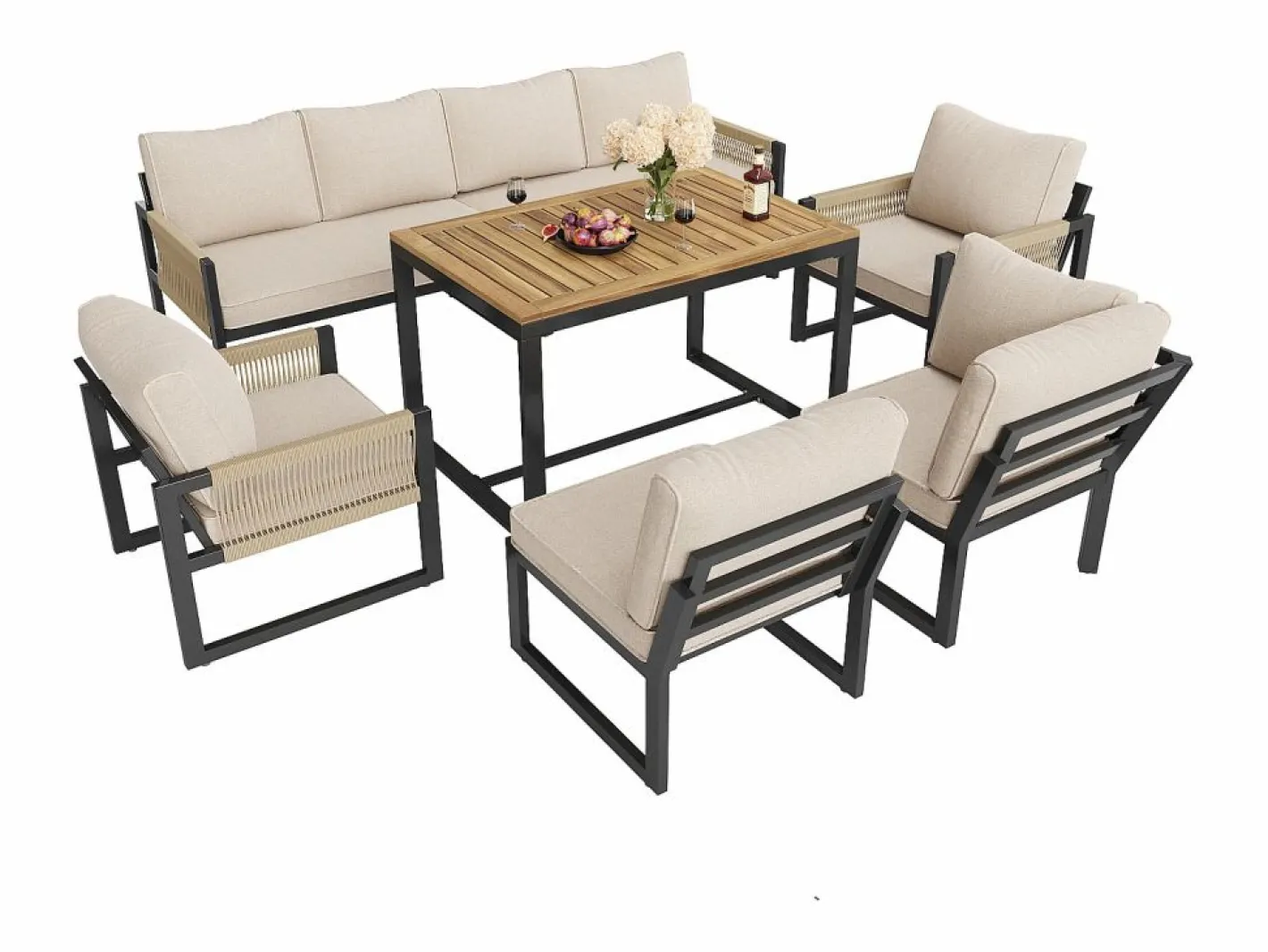 Conjunto de comedor de jardín para 7 - 8 personas - sofá de esquina - 2 butacas - 1 mesa -^ModernLuxe Discount