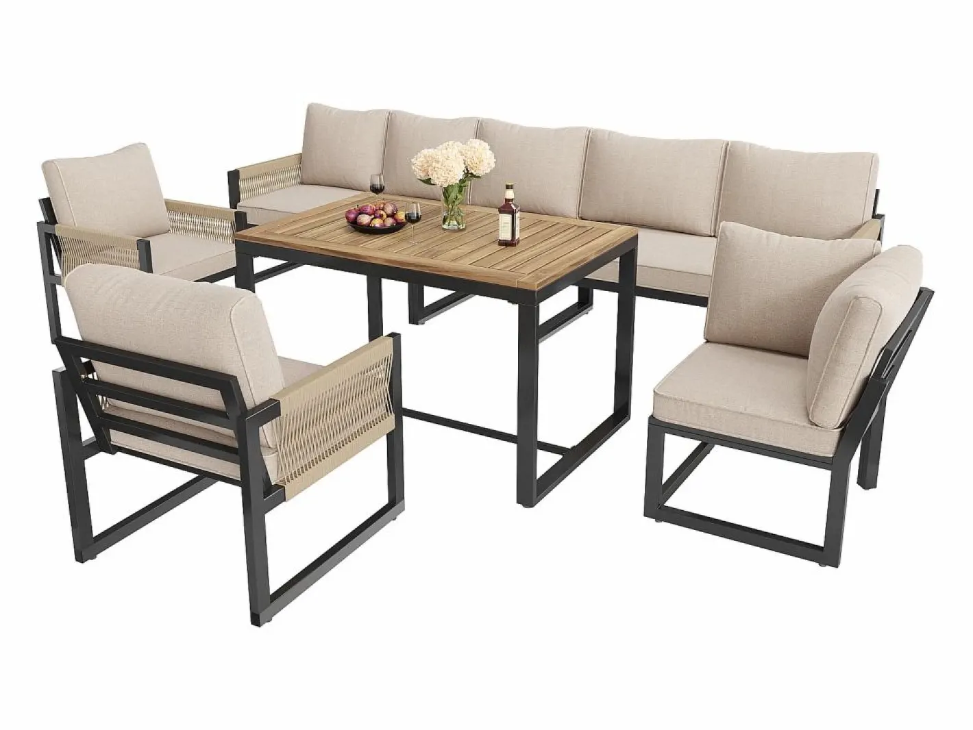 Conjunto de comedor de jardín para 7 - 8 personas - sofá de esquina - 2 butacas - 1 mesa -^ModernLuxe Discount