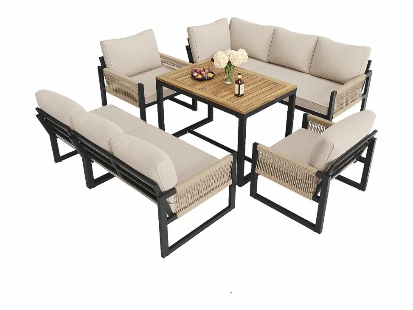 Conjunto de comedor de jardín para 7 - 8 personas - sofá de esquina - 2 butacas - 1 mesa -^ModernLuxe Discount