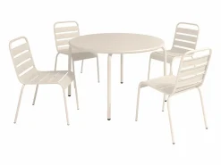 Conjunto de comedor jardín de metal - una mesa de D.110cm y 4 sillas apilables - MIRMANDE^MYLIA New