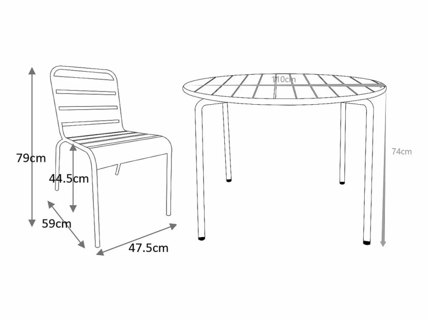 Conjunto de comedor jardín de metal - una mesa de D.110cm y 4 sillas apilables - MIRMANDE^MYLIA New