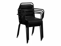 MYLIA Conjunto de comedor jardín metal mesa L.160 cm 2 sillones 4 sillas MIRMANDE Negro Discount