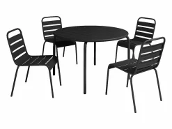 MYLIA Conjunto de comedor jardín de metal - una mesa D.110cm y 4 sillas apilables - - MIRMANDE Negro Clearance