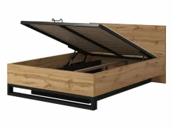 Conjunto de dormitorio industrial MILOS: Armario, cama con almacenaje 160x200, cómoda, mesitas de noche, roble crudo/negro^Meublorama Hot