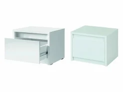Meublorama Conjunto de dormitorio VERONA: Cama de 180 cm, cómoda de 3 cajones, mesitas de noche, armario de 4 puertas, brillante. Blanco
