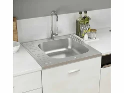Conjunto de fregadero y escurridor de cocina plata 600x600x155 mm acero inoxidable^ Clearance