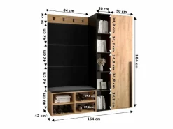 Abiks Möbel Armario De Entrada|Conjunto de guardarropa Miro 1 184/164/42 (Roble/Manila 02)