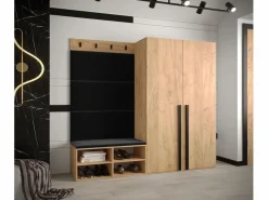 Abiks Möbel Conjunto de guardarropa Miro 5 184/184/42 (Roble/Manila 18) Negro / Color natural claro