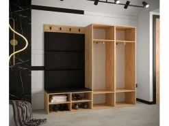 Abiks Möbel Conjunto de guardarropa Miro 5 184/184/42 (Roble/Manila 18) Negro / Color natural claro