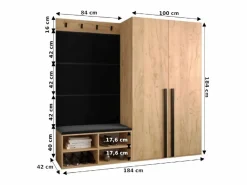 Abiks Möbel Conjunto de guardarropa Miro 5 184/184/42 (Roble/Manila 18) Negro / Color natural claro