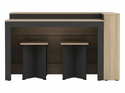 Vente-unique Isla Cocina|Conjunto de isla de cocina + 2 taburetes - Negro y Natural Claro - NUSICE