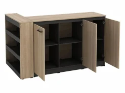 Vente-unique Isla Cocina|Conjunto de isla de cocina + 2 taburetes - Negro y Natural Claro - NUSICE