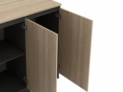 Vente-unique Isla Cocina|Conjunto de isla de cocina + 2 taburetes - Negro y Natural Claro - NUSICE