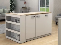 Conjunto de isla de cocina + 2 taburetes - Blanco y natural claro - NUSICE^Vente-unique Outlet