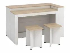 Conjunto de isla de cocina + 2 taburetes - Blanco y natural claro - NUSICE^Vente-unique Outlet
