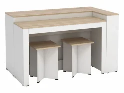 Conjunto de isla de cocina + 2 taburetes - Blanco y natural claro - NUSICE^Vente-unique Outlet