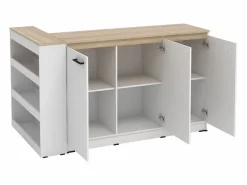 Conjunto de isla de cocina + 2 taburetes - Blanco y natural claro - NUSICE^Vente-unique Outlet