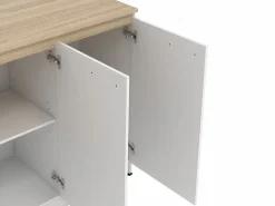 Conjunto de isla de cocina + 2 taburetes - Blanco y natural claro - NUSICE^Vente-unique Outlet