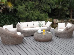 MYLIA Conjunto de jardin de resina trenzada - - WHITEHEAVEN Marfil New