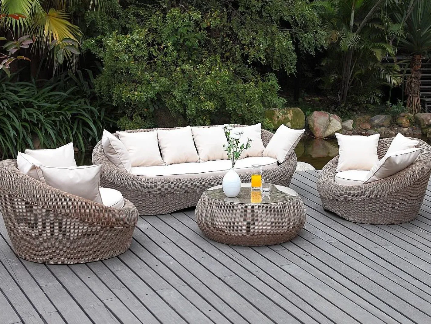 MYLIA Conjunto de jardin de resina trenzada - - WHITEHEAVEN Marfil New