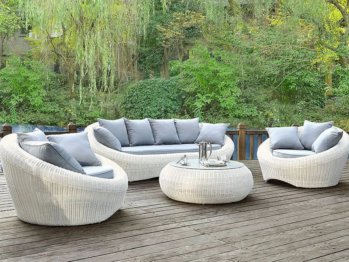 MYLIA Conjunto de jardin de resina trenzada - - WHITEHEAVEN Marfil New
