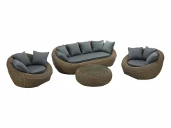 MYLIA Conjunto de jardín completo de resina trenzada natural oscuro - WHITEHEAVEN de Color natural oscuro New