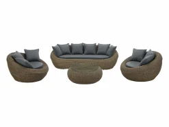 MYLIA Conjunto de jardín completo de resina trenzada natural oscuro - WHITEHEAVEN de Color natural oscuro New
