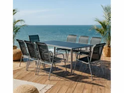 Conjunto de jardín de acero inoxidable y textileno 8 personas LUSIANA^Concept-Usine Online