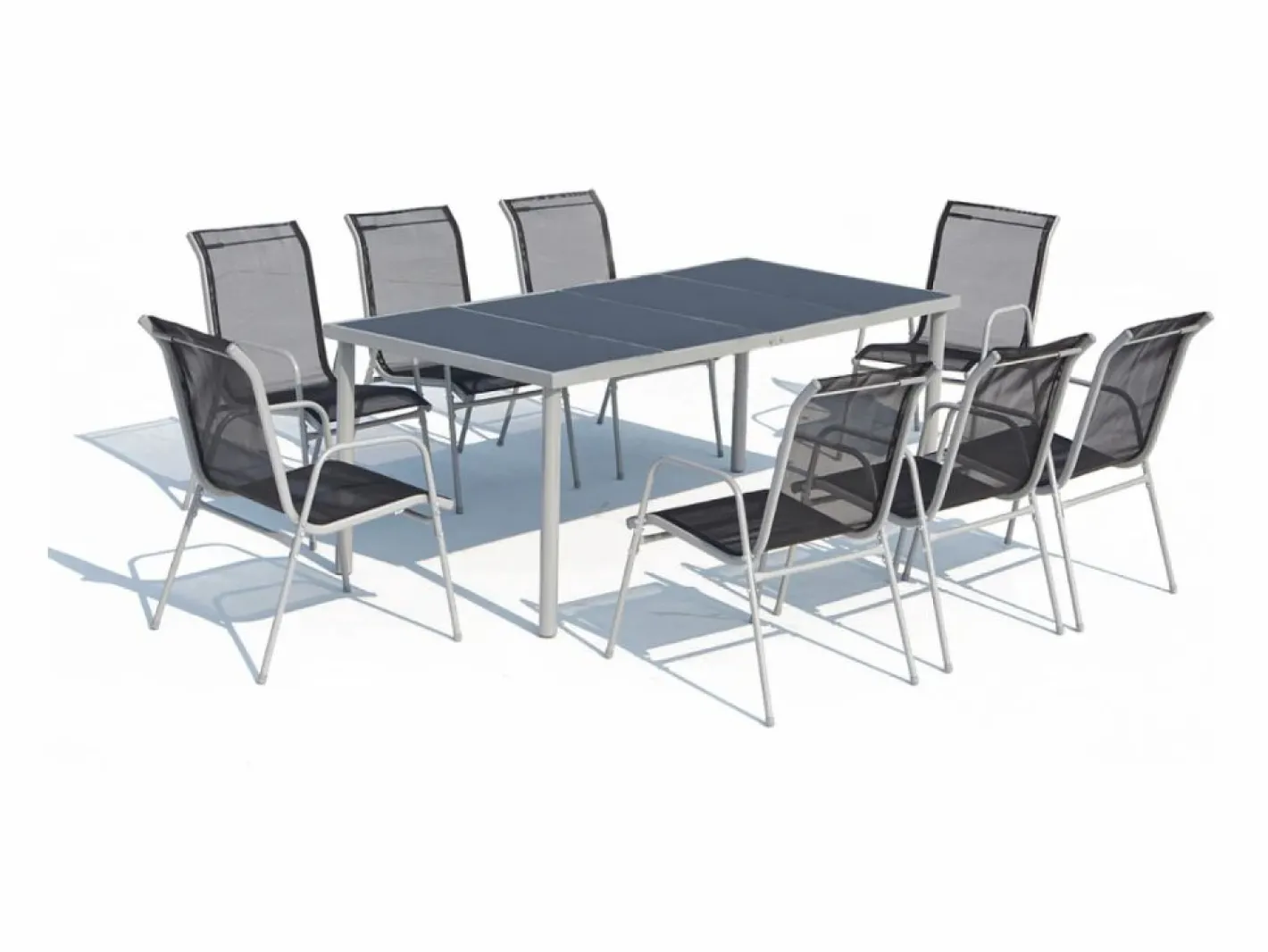 Conjunto de jardín de acero inoxidable y textileno 8 personas LUSIANA^Concept-Usine Online
