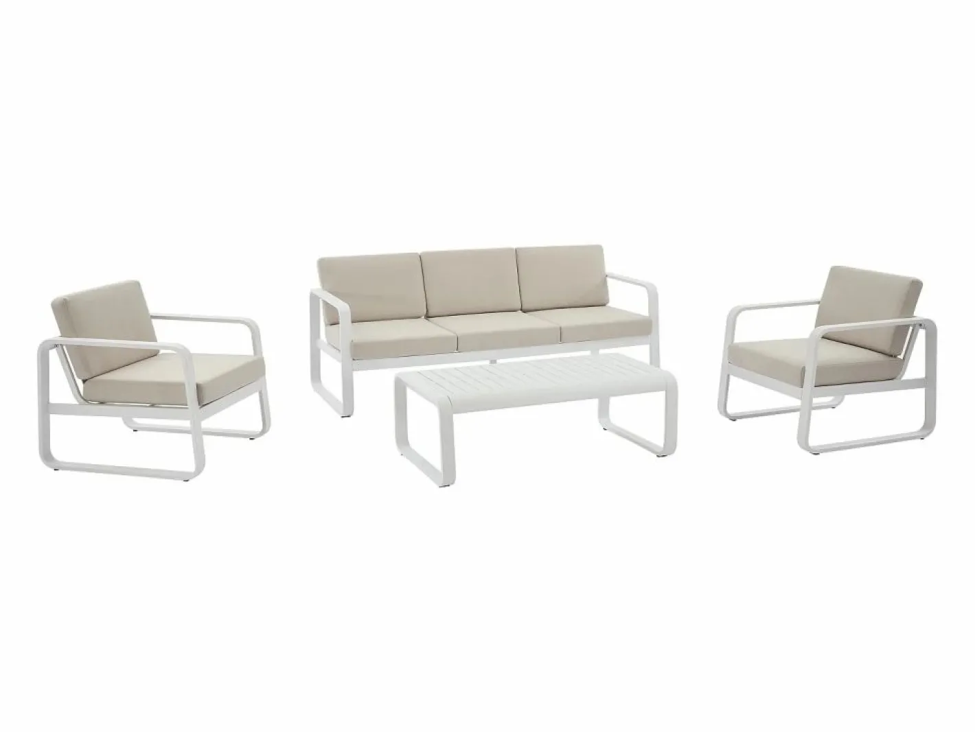 MYLIA Salones De Jardín|Conjunto de jardín de aluminio: 1 sofá de 3 plazas, 2 sillones y 1 mesa de centro - con cojines beige - LOMIA de