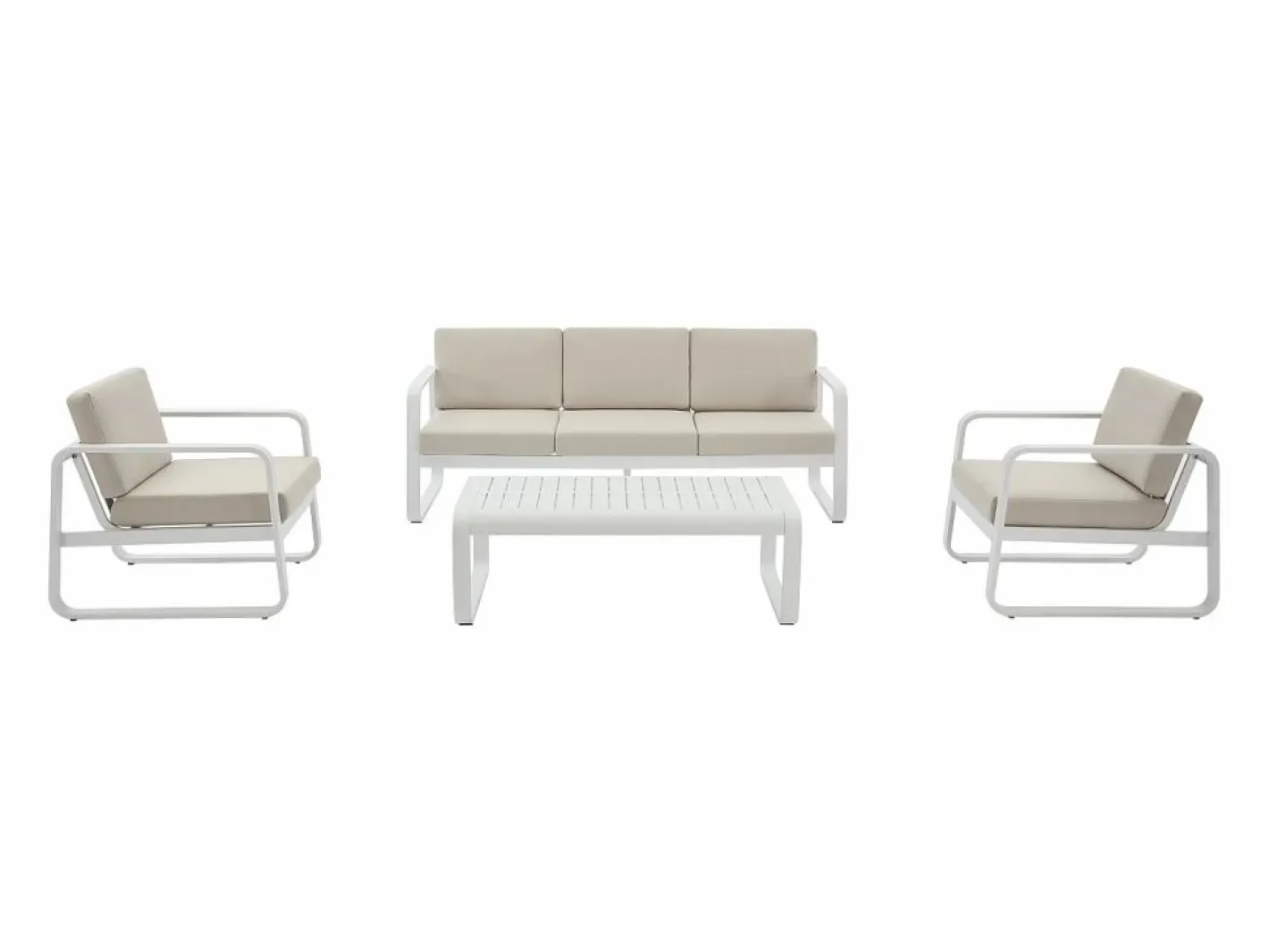 MYLIA Salones De Jardín|Conjunto de jardín de aluminio: 1 sofá de 3 plazas, 2 sillones y 1 mesa de centro - con cojines beige - LOMIA de