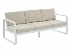 MYLIA Salones De Jardín|Conjunto de jardín de aluminio: 1 sofá de 3 plazas, 2 sillones y 1 mesa de centro - con cojines beige - LOMIA de