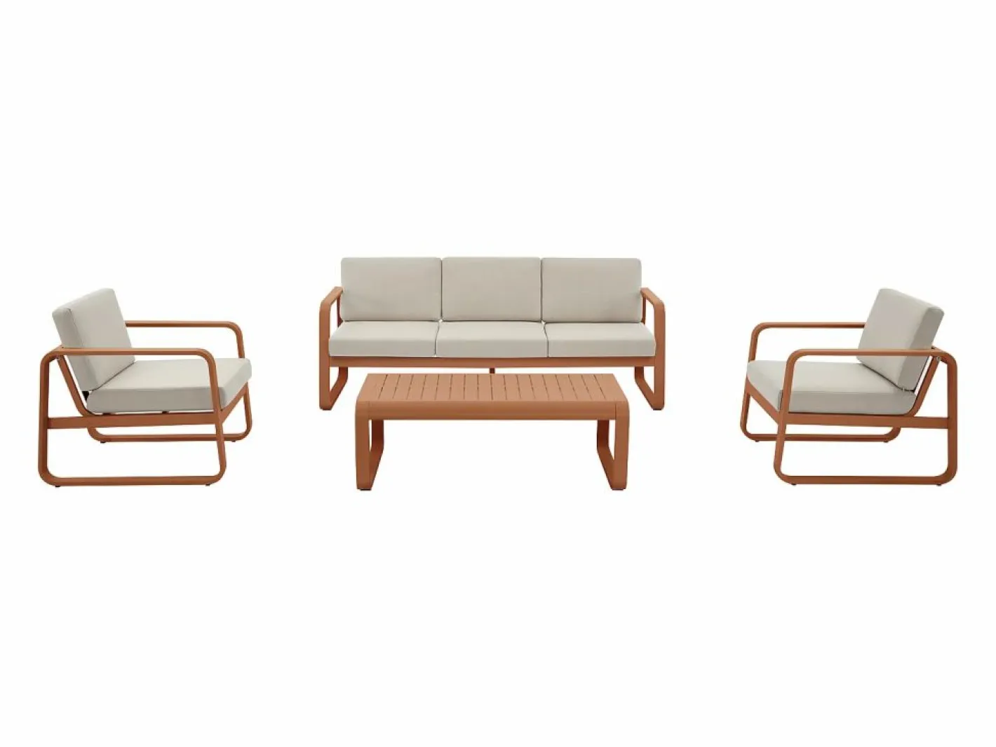 MYLIA Salones De Jardín|Conjunto de jardín de aluminio: 1 sofá de 3 plazas, 2 sillones y 1 mesa baja - Color con cojines beige - LOMIA de
