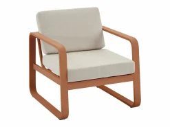 MYLIA Salones De Jardín|Conjunto de jardín de aluminio: 1 sofá de 3 plazas, 2 sillones y 1 mesa baja - Color con cojines beige - LOMIA de