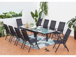 Concept-Usine Comedores De Jardín|Conjunto de jardín de aluminio: mesa extensible + 10 sillas textileno BRESCIA