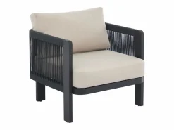 Conjunto de jardín de aluminio y cuerda: un sofá de 3 plazas, 2 sillones y 1 mesa de centro - con cojines beige - HELYSI de^MYLIA New