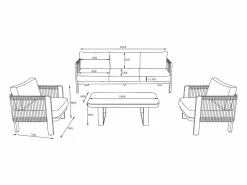 Conjunto de jardín de aluminio y cuerda: un sofá de 3 plazas, 2 sillones y 1 mesa de centro - con cojines beige - HELYSI de^MYLIA New