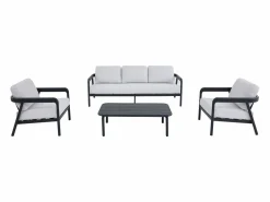 MYLIA Salones De Jardín|Conjunto de jardín de aluminio: sofá de 3 plazas, 2 sillones y mesa de centro - Gris oscuro - ZAYORA de