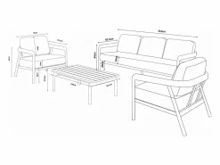 MYLIA Salones De Jardín|Conjunto de jardín de aluminio: sofá de 3 plazas, 2 sillones y mesa de centro - Gris oscuro - ZAYORA de